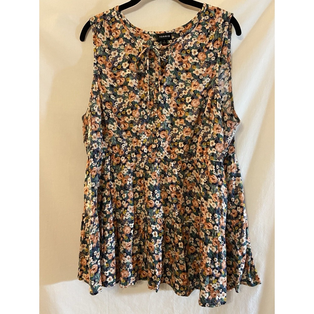 Women's Sleeveless Floral Button-Front Tiered Pullover Blouse Sz 1X Resort Wear